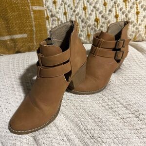 Stylish Tan Ankle Booties with Double Buckle